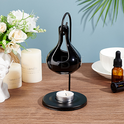 Ceramic Teardrop Candle Holder Oil Burner with Iron Rack DJEW-WH0015-116B-1