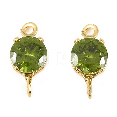 Brass Pave Cubic Zirconia Flat Round Connector Charms KK-P347-01G-03-1