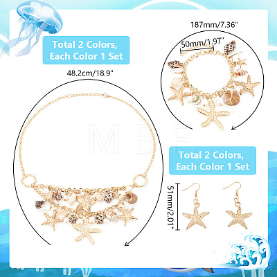   Natural Shell & Starfish Beach Jewelry Set SJEW-PH0001-14-1