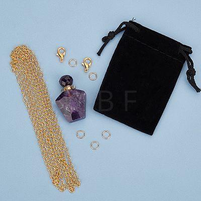 15 Piece DIY Natural Amethyst Perfume Bottle Pendant Necklaces Making Kits DIY-SC0014-86B-1