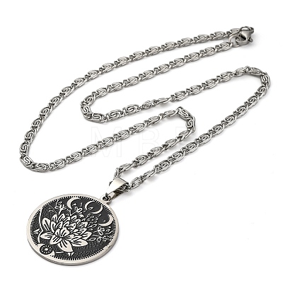 304 Stainless Steel Lunar Lotus Talisman Pendant Necklaces NJEW-S007-21P-1