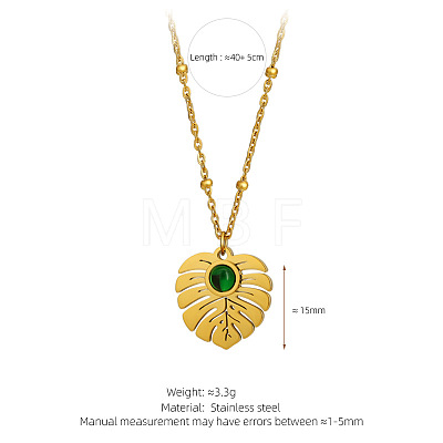 304 Stainless Steel Glass Leaf Pendant Satellite Chain Necklaces for Women WG6ADB0-01-1