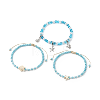 Ocean Theme Synthetic Turquoise & Natural Howlite Anklets Set AJEW-AN00505-1