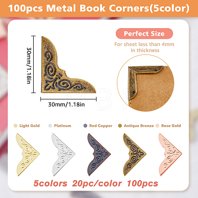 100Pcs 5 Colors Floral Pattern Iron Book Corner Guards FIND-FH0007-45-1