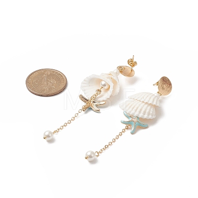 Natural Spiral Shell & Shell Pearl Dangle Stud Earrings EJEW-TA00220-1