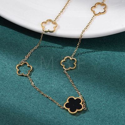 Ion Plating(IP) 304 Stainless Steel & Plastic Flower Pendant Necklaces for Women NJEW-P320-02G-03-1