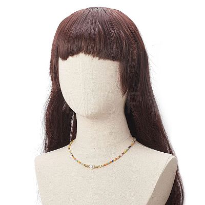 Glass Seed Bead & Plastic Imitation Pearl Beaded Necklaces for Women NJEW-JN04211-1
