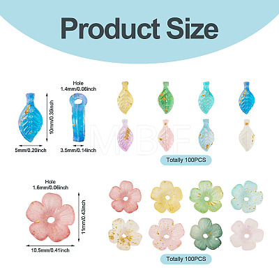 200Pcs 2 Styles Acrylic Leaf Charms & Flower Bead Caps Sets MACR-TA0002-91-1