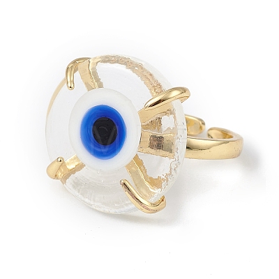 Lampwork Evil Eye Open Cuff Ring RJEW-C051-01G-05-1