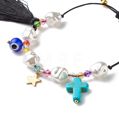 Synthetic Turquoise(Dyed) & Plastic & Lampwork Braided Bead Bracelet for Girl Women BJEW-JB06952-1