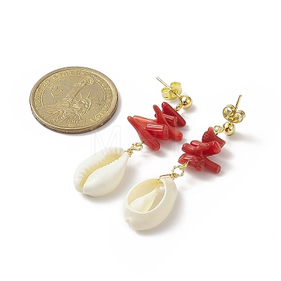 Dyed Chips Synthetic Coral Stud Earrings EJEW-TA00203-1