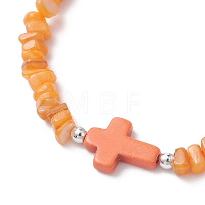 Adjustable Natural Freshwater Shell & Dyed Synthetic Turquoise Beads Braided Bead Bracelets for Women BJEW-JB13105-04-1