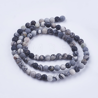 Natural Black Silk Stone/Netstone Beads Strands G-E441-02-4mm-1