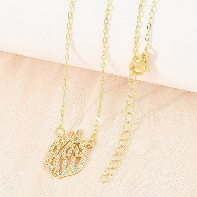 Brass Micro Pave Clear Cubic Zirconia Flame Pendant Adjustable Slider Necklaces KK-CBA4547-10G-1