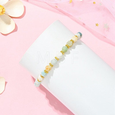 Alloy & Round Natural Flower Amazonite Beaded Stretch Bracelets for Women BJEW-JB13739-1