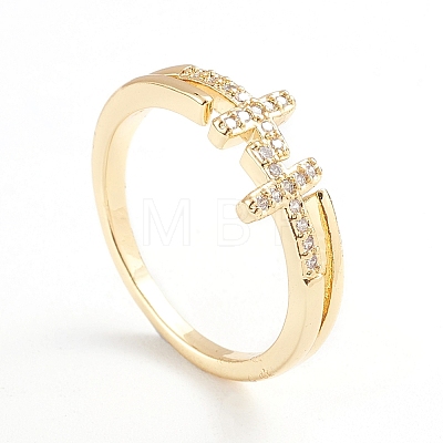 Adjustable Brass Micro Pave Clear Cubic Zirconia Cuff Rings X-RJEW-F101-18G-1