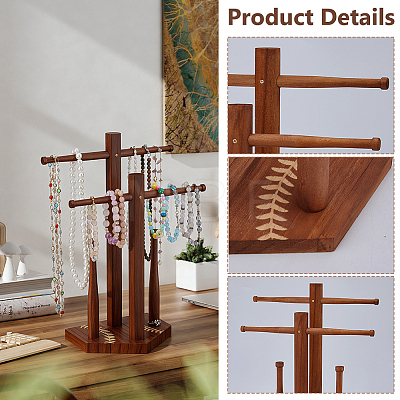 Baseball Wooden Jewelry Ring Display Tower Stands ODIS-WH0086-223A-1