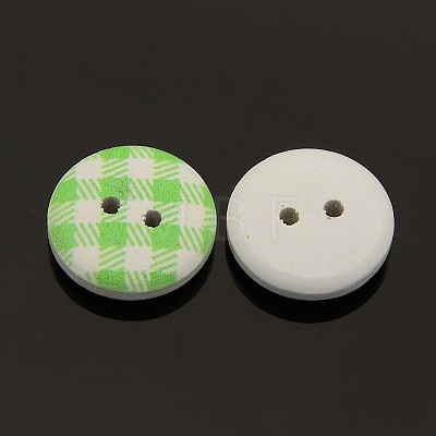 2-Hole Flat Round Tartan Pattern Printed Wooden Sewing Buttons BUTT-M006-M-1