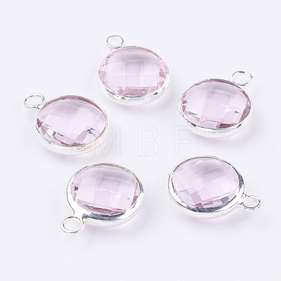 Silver Color Plated Brass Glass Flat Round Charms X-GLAA-M003-A-10S-1