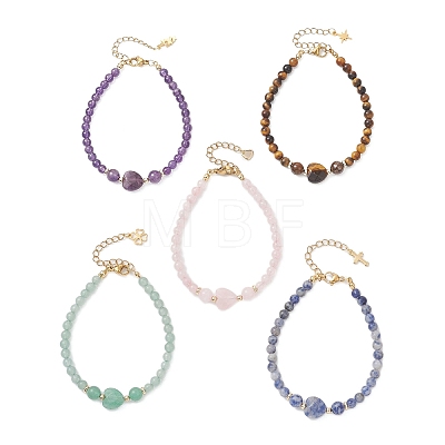 Heart Gemstone Bead Bracelets BJEW-JB13297-1