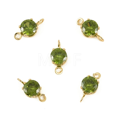 Brass Pave Cubic Zirconia Flat Round Connector Charms KK-P347-01G-03-1