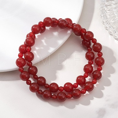Natural Carnelian Beaded Stretch Bracelets for Women Men BJEW-JB13006-01-1