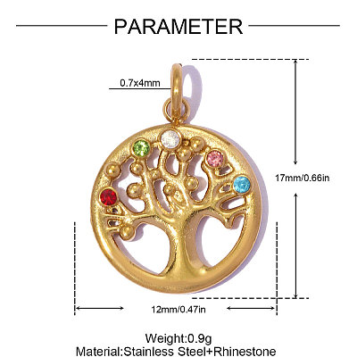 304 Stainless Steel with Colorful Rhinestone Pendants RB-OY001-39G-1