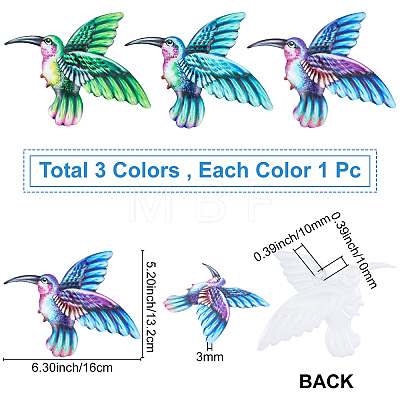 CREATCABIN 3Pcs 3 Colors Iron Hummingbird Hanging Ornaments AJEW-CN0001-27-1