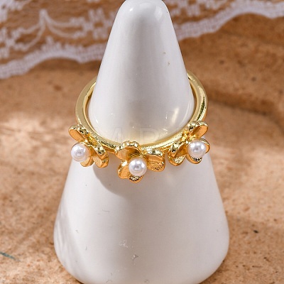 Flower Brass Open Cuff Rings for Women RJEW-G341-01G-1