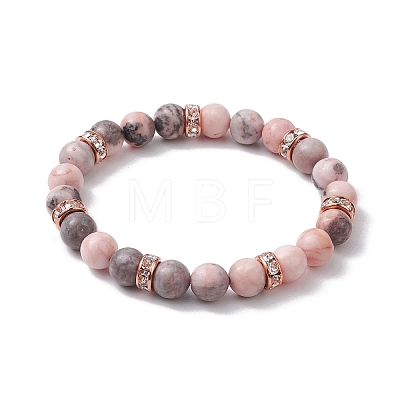 8.5mm Round Natural Pink Zebra Jasper Beaded Stretch Bracelets BJEW-JB10256-01-1