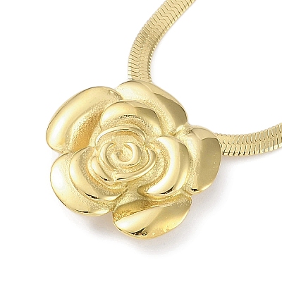 304 Stainless Steel Herringbone Chain Flower Pendant Necklaces for Women NJEW-C055-02G-1