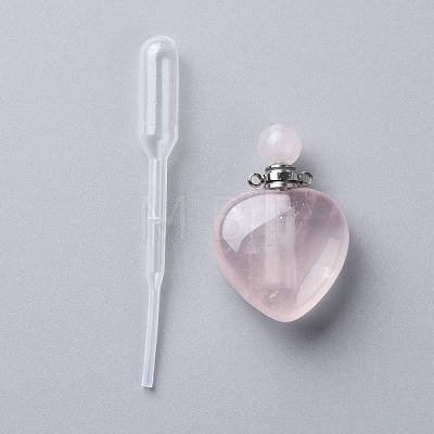 Natural Rose Quartz Openable Perfume Bottle Pendants G-K420-07-1