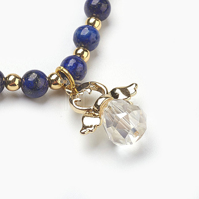 Natural Lapis Lazuli(Dyed) Beads Stretch Charm Bracelets BJEW-JB03857-02-1