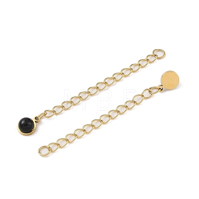 Ion Plating(IP) 316 Surgical Stainless Steel Curb Chain Extender with Natural Black Agate Round Charm STAS-A097-01G-06-1