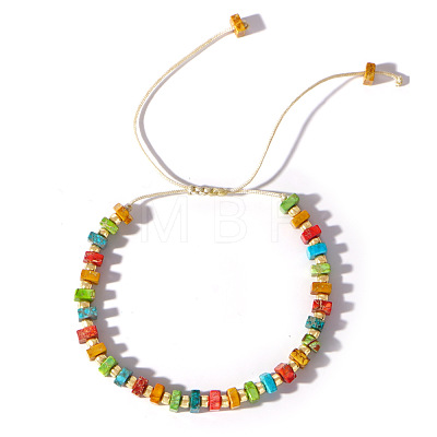 Adjustable Retro Boho Vintage Square Dyed Natural Imperial Jasper Braided Bead Bracelets for Women Men RP7679-5-1