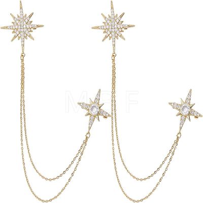  2Pcs Star with Tassel Chain Brooch Pin JEWB-NB0001-12-1