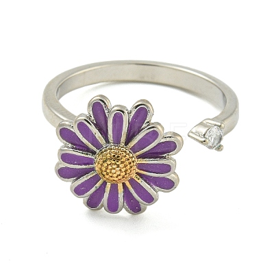 Daisy Enamel Rotatable Cuff Rings for Women RJEW-M016-05P-1