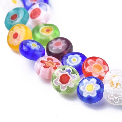 Flat Round Handmade Millefiori Glass Beads LK-R004-55-1