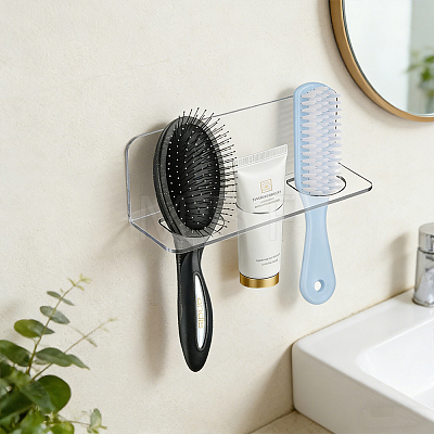 3-Slot Multi-Purpose Acrylic Comb Organizer Wall-Mounted Bathroom Storage Shelf ODIS-WH0030-334A-1
