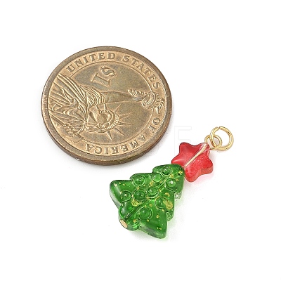 Christmas Tree Dyed & Heated Glass Pendants PALLOY-JF04391-1