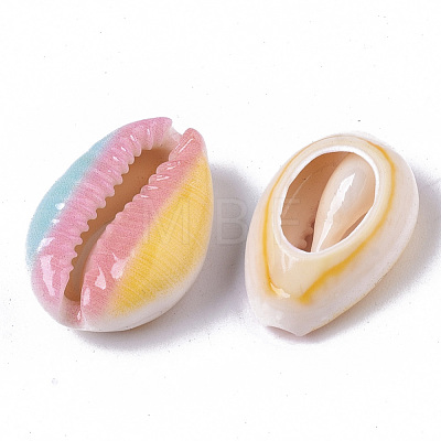 Printed Natural Cowrie Shell Beads X-SSHEL-R047-01-A10-1