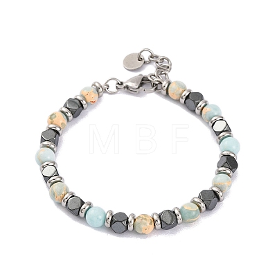 Synthetic Shoushan Stone & Magnetic Synthetic Hematite Round Beaded Bracelet BJEW-P339-02P-07-1