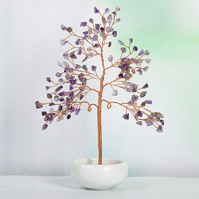 Undyed Natural Amethyst Chips Tree of Life Display Decorations TREE-PW0001-23F-1