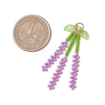 Glass Seed Beaded Lavender Pendants PALLOY-MZ01198-1