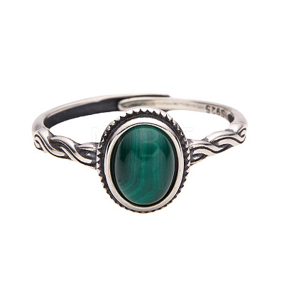 Oval Natural Malachite Finger Rings WG5875E-01-1