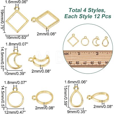 48Pcs 4 Styles Alloy Open Back Bezel Pendants FIND-CA0005-98-1