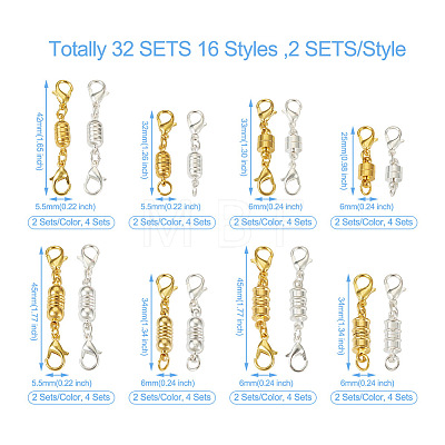 Kissitty 32 Sets 16 Styles Brass Magnetic Clasps KK-KS0001-28-1