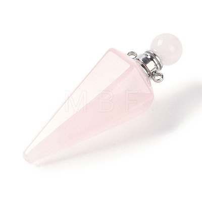 Natural Rose Quartz Faceted Cone Openable Perfume Bottle Big Pendants G-L524-18P-12-1