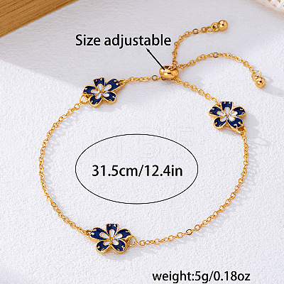 Blue Flower Alloy Enamel Link Chain Slider Anklets for Women FS-WG65877-01-1