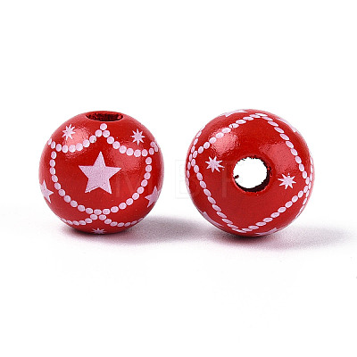Christmas Spray Painted Schima Wood Beads WOOD-T032-35E-1